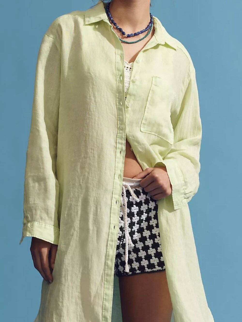 Anthropologie Pale Green Relaxed Buttondown Linen Tunic Dress Small 38489